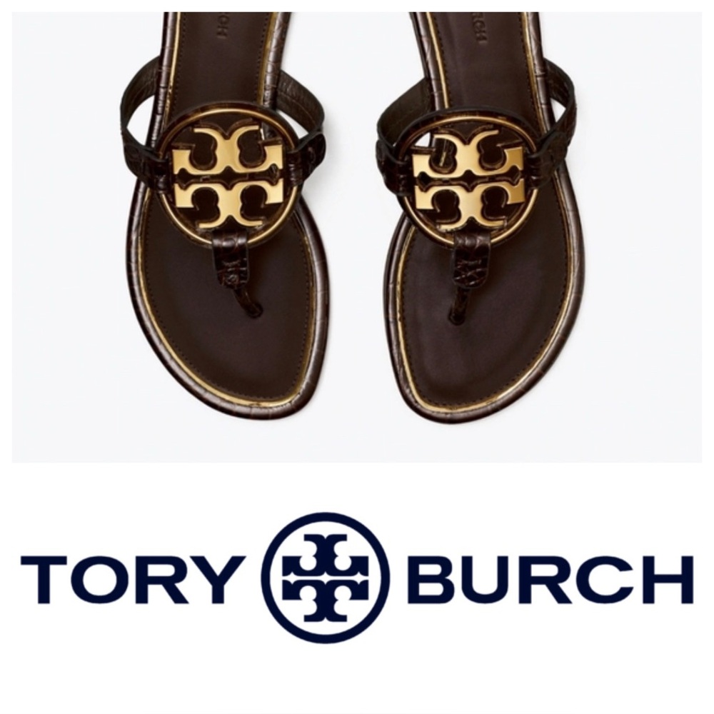 Tory Burch Black and Gold Logo Sandals - Picture 4 of 4